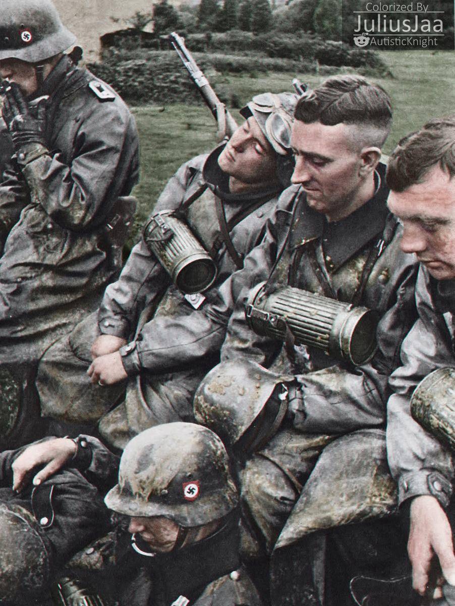 Colorized photo of motorcyclists belonging to the 3rd SS Panzer ...