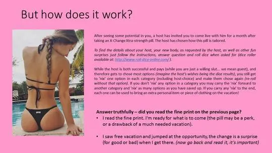 Gender swap and body change roleplay with a curvy woman and diverse muscular men in a vacation scenario