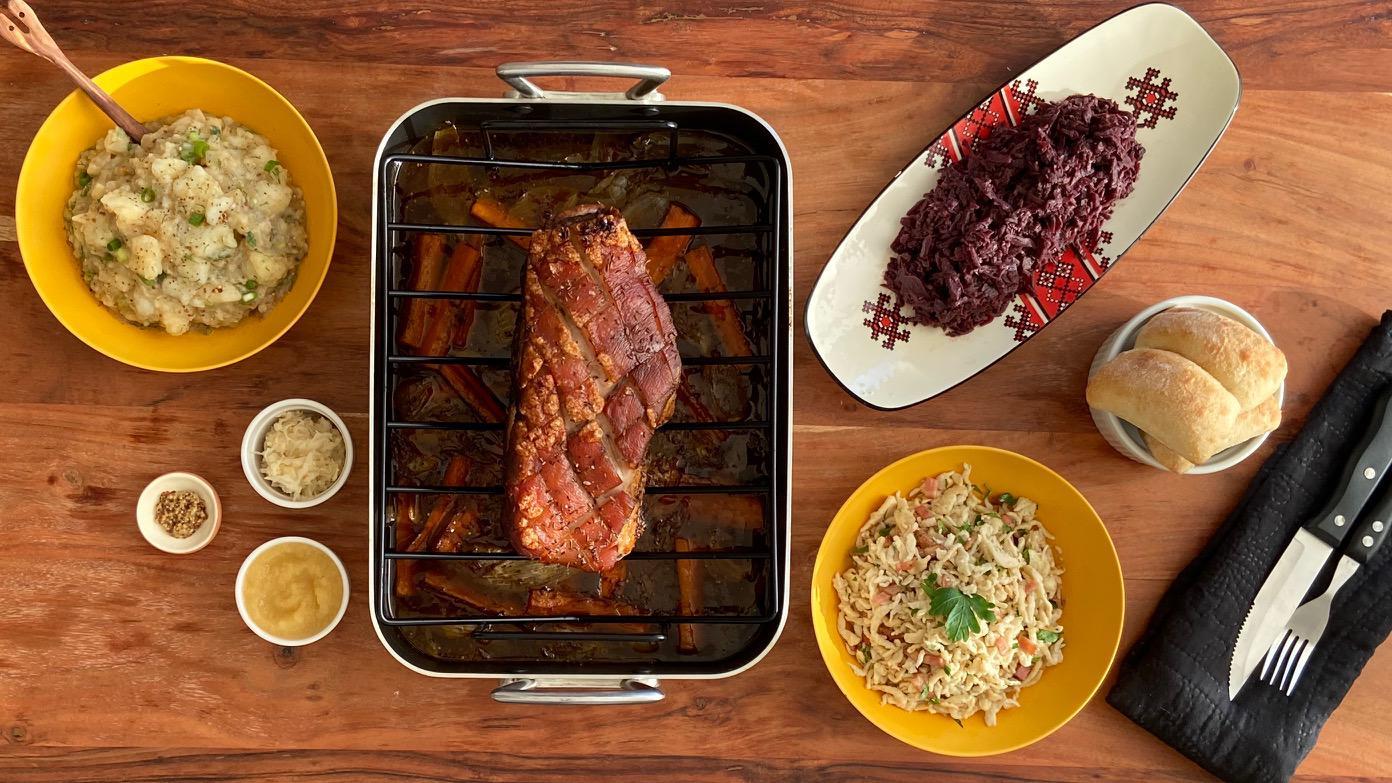 Cooked German food for the first time! Schweinebraten, Rotkohl ...