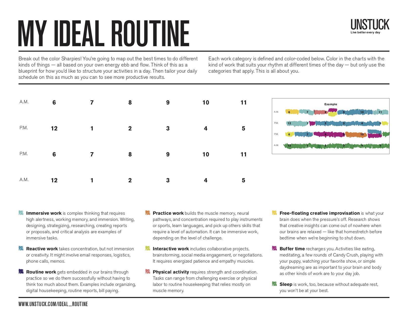Daily routine worksheet - structuring time according to type of work ...