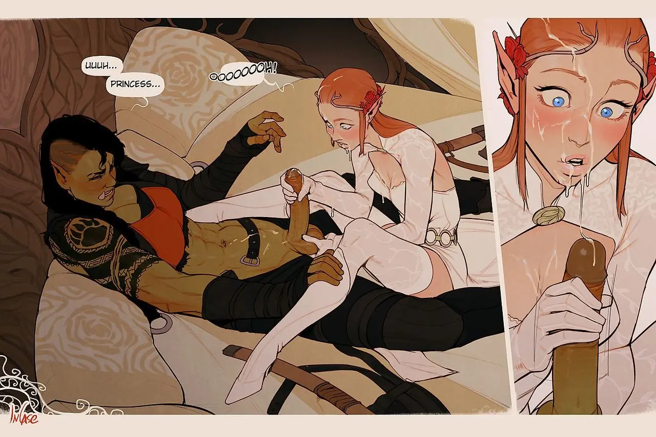 Futa orc bodyguard and redhead elf princess in a sexual encounter