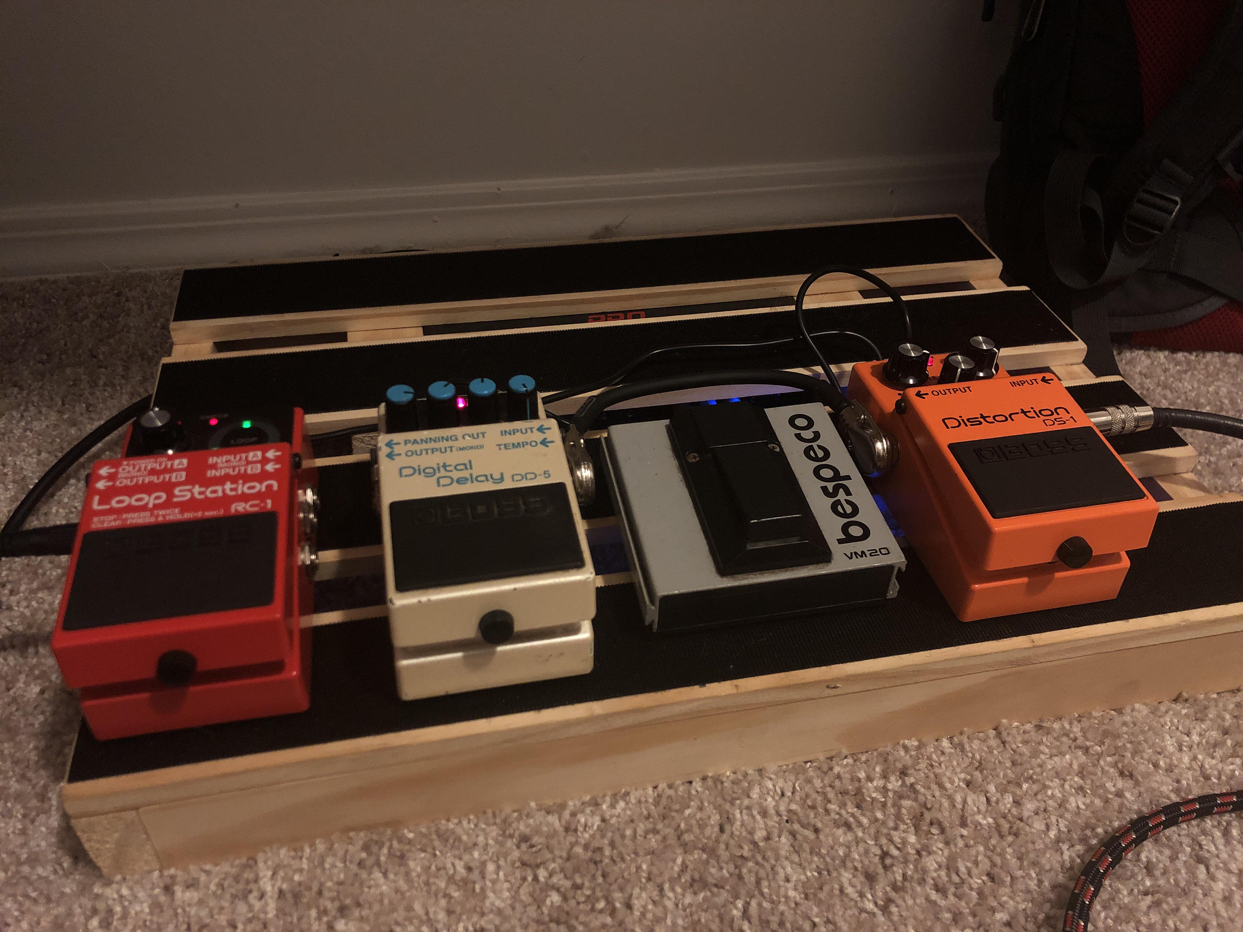 First pedalboard, built from scratch with some project wood, and saving