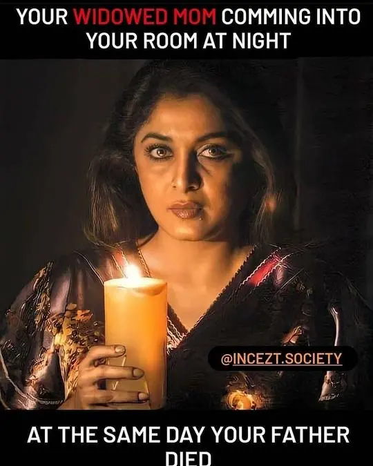 Desi mom meme featuring a woman with dark brown hair holding a lit candle in a dark room