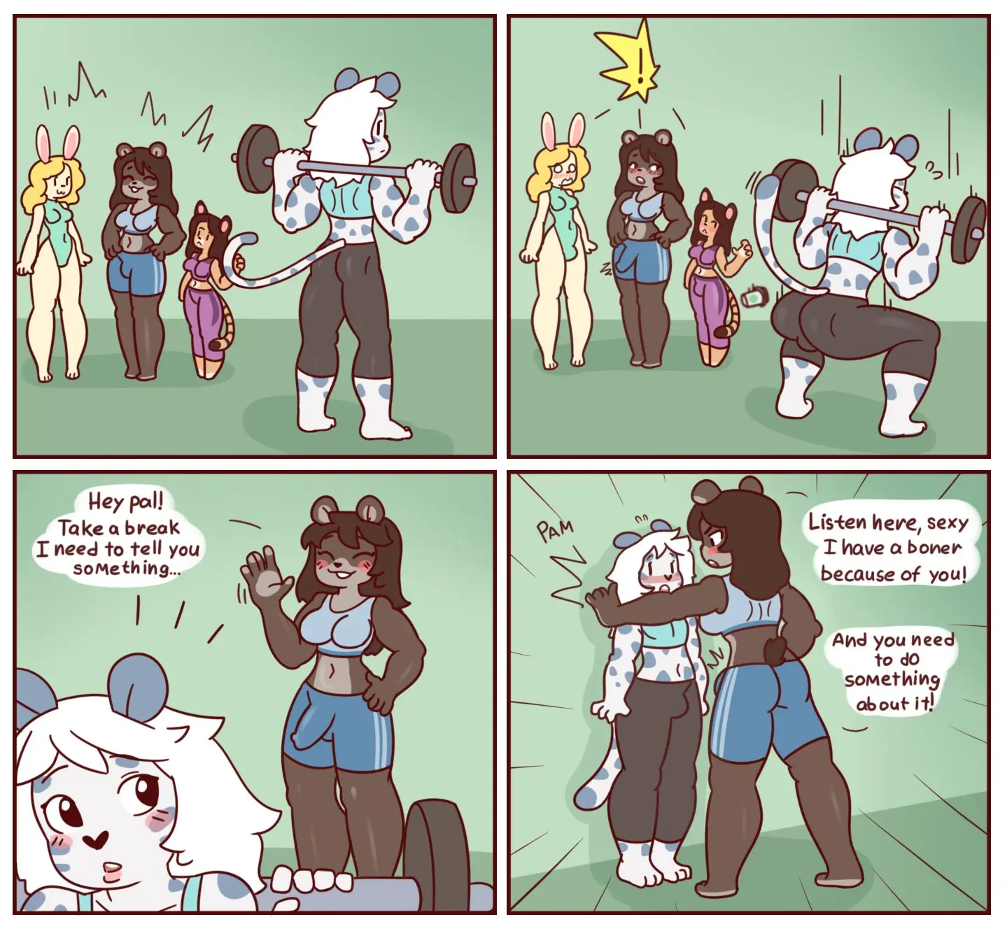Fun at the gym (1/4) [red7cat] (yes the white one is a guy, look at 4/4 ...