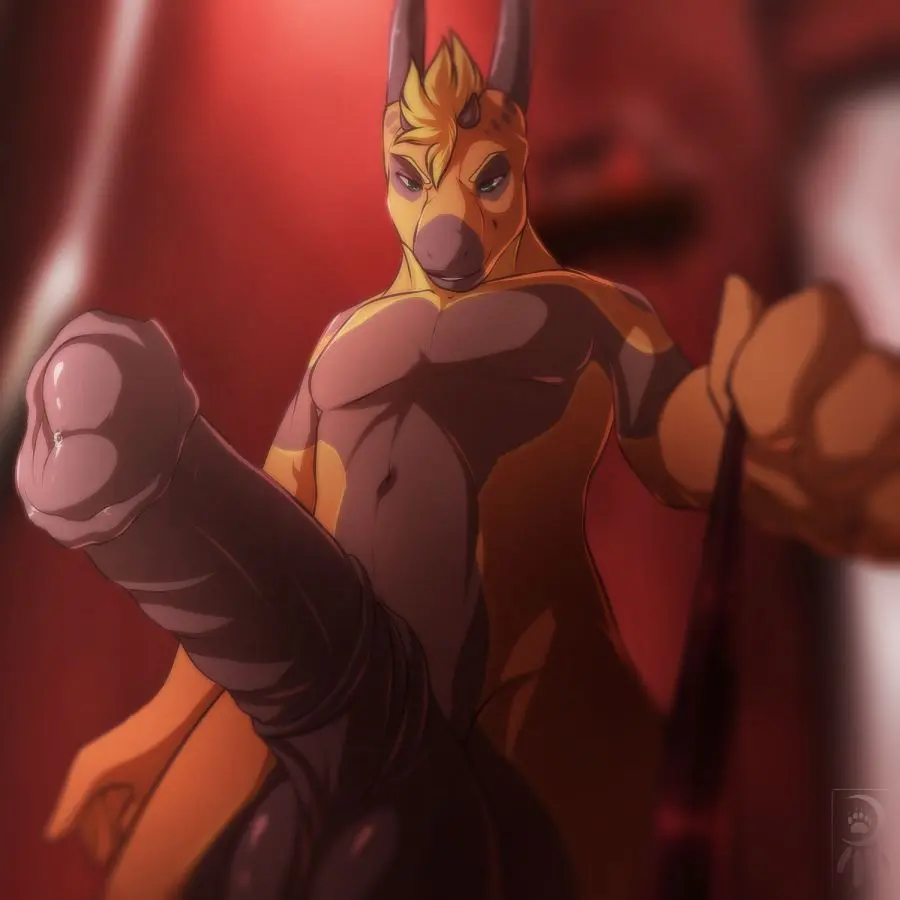 Muscular gay furry anthros with huge cocks and big dicks in various poses.