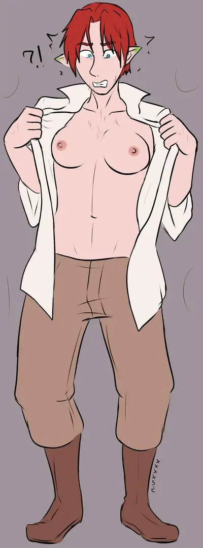 MTF gender swap of a red-haired man into a busty green-skinned shortstack goblin with pointy ears