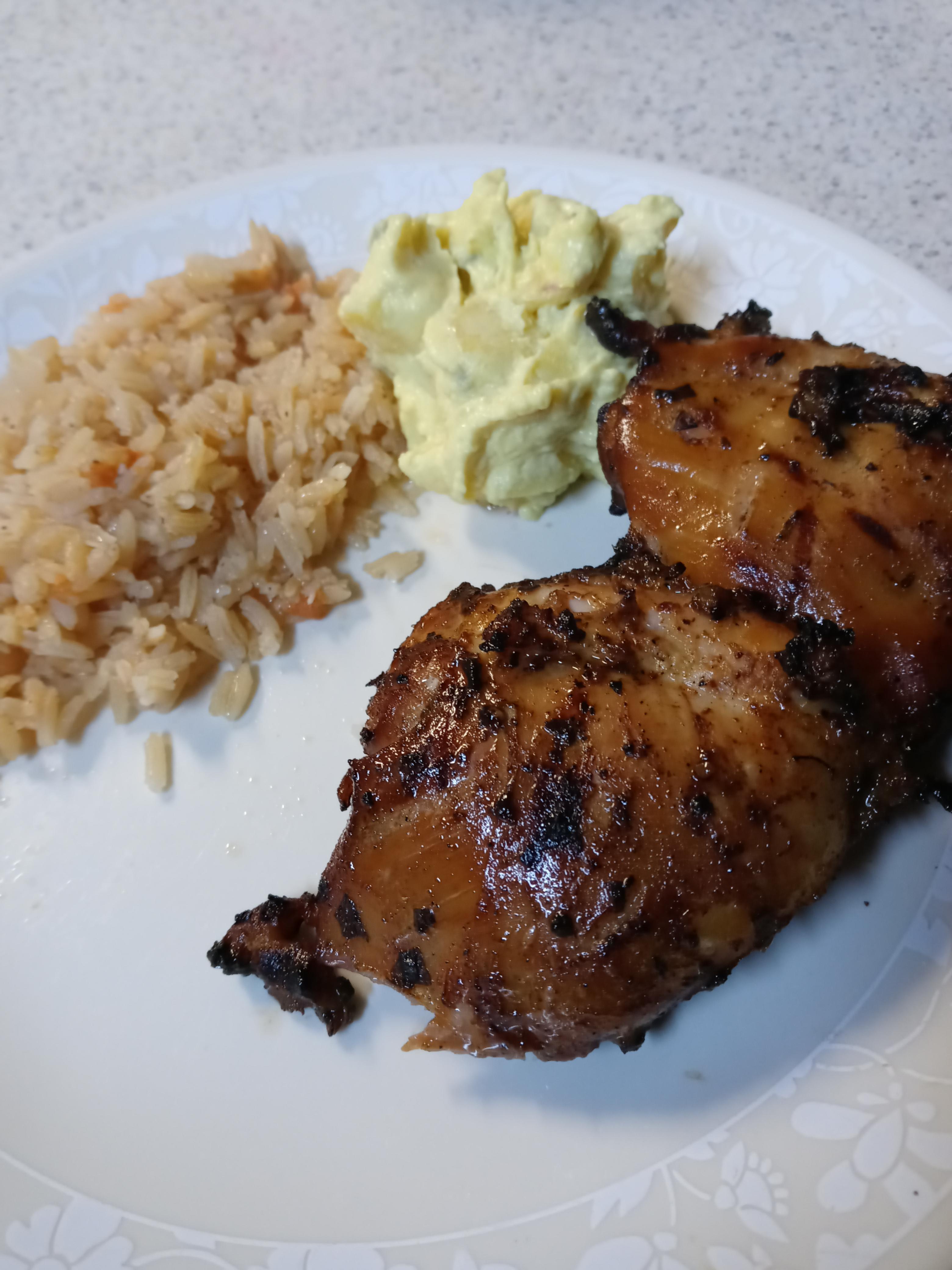 Homemade grilled teriyaki chicken rice and potato salad Scrolller