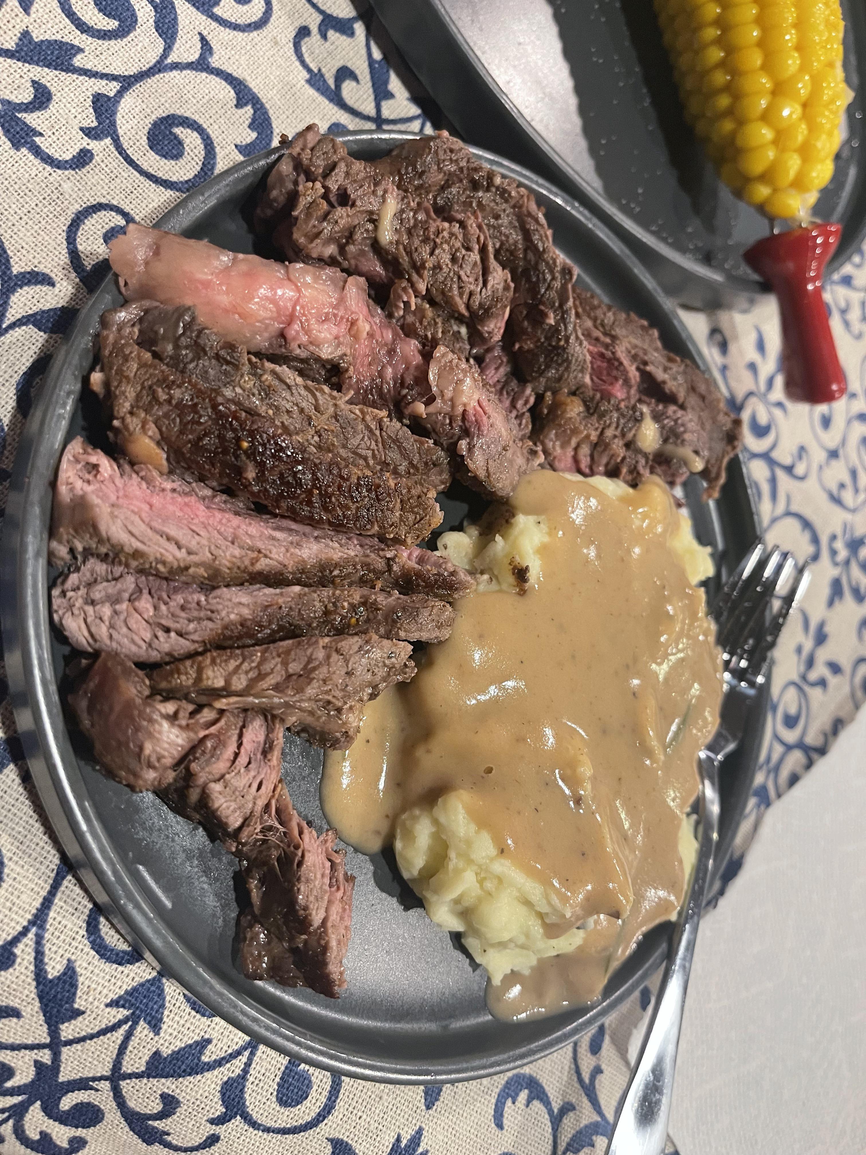 [homemade] ribeye with mashed potatoes and corn | Scrolller