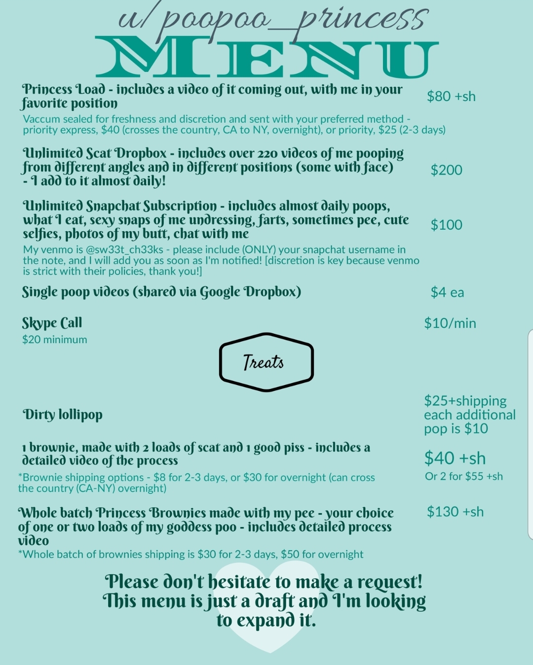 I made you a menu ☺️ I'd love some feedback if you think of anything I ...