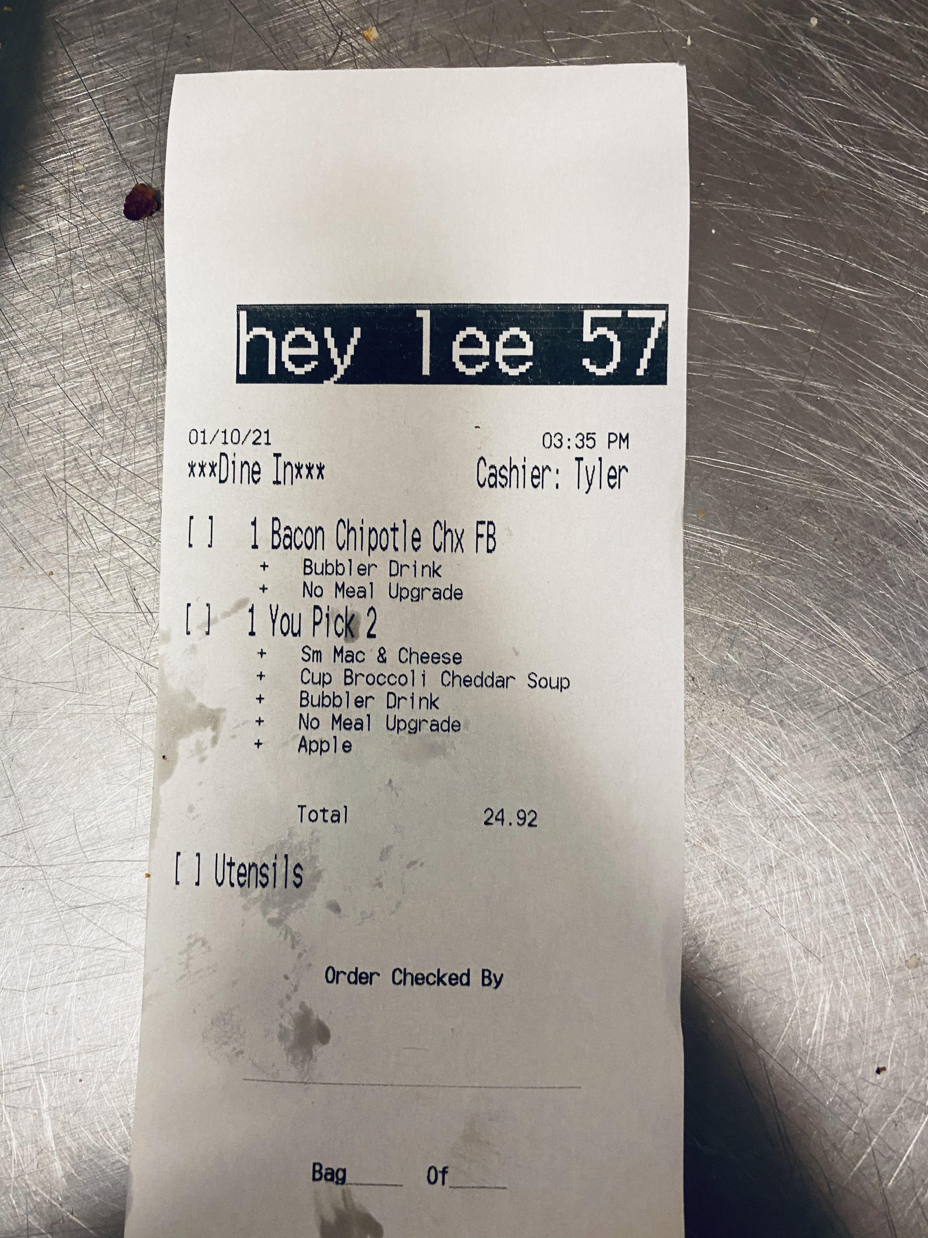 I saw this name on a Panera receipt and we couldn’t stop laughing