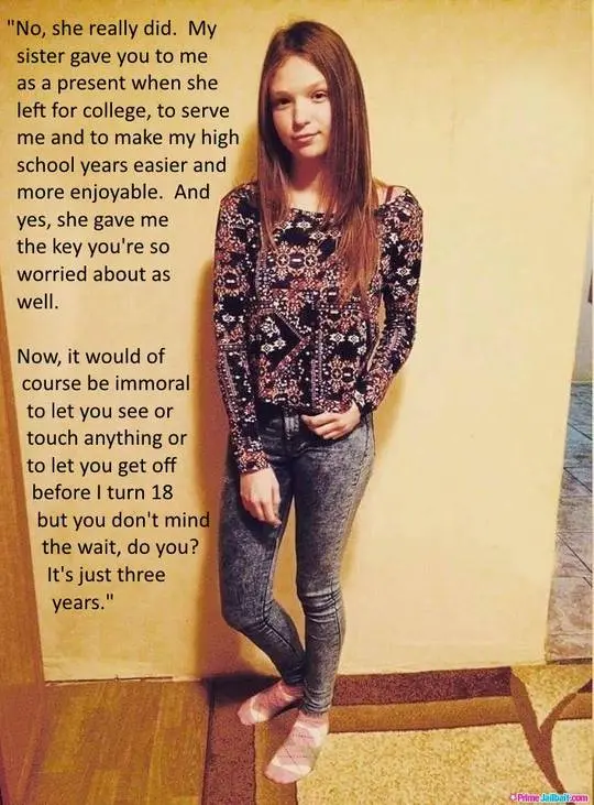 Femdom foot fetish and male chastity captions featuring brunette and redhead women in various outfits