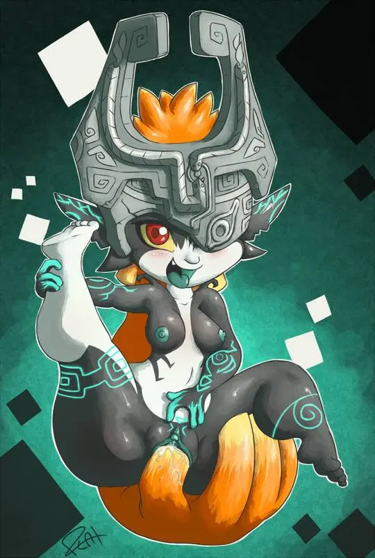 Imp Midna from The Legend of Zelda in hentai fan art featuring ahegao and thick thighs
