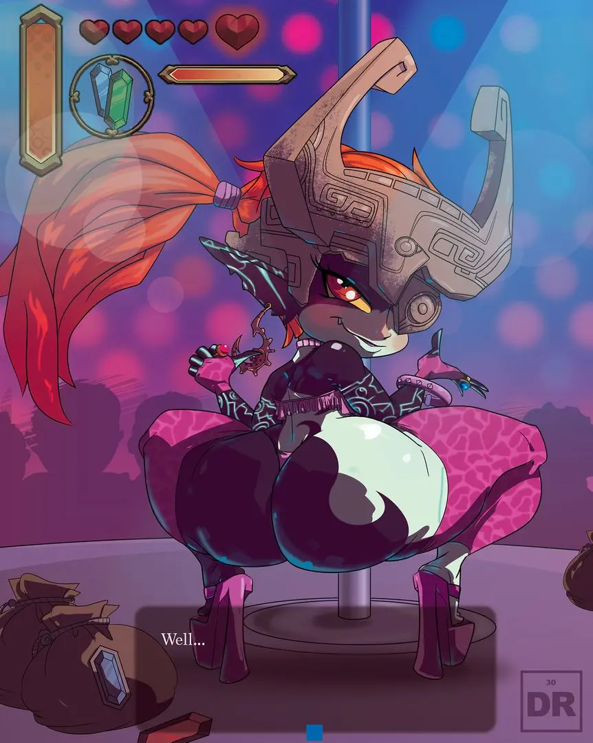 Imp Midna from The Legend of Zelda in hentai fan art featuring ahegao and thick thighs
