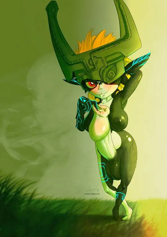 Imp Midna from The Legend of Zelda in hentai fan art featuring ahegao and thick thighs