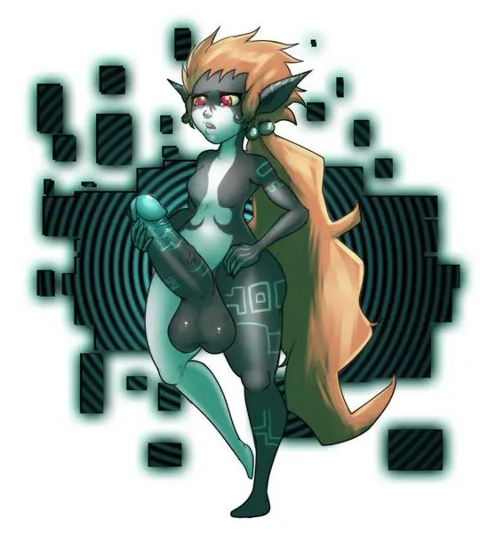 Imp Midna from The Legend of Zelda in hentai fan art featuring ahegao and thick thighs