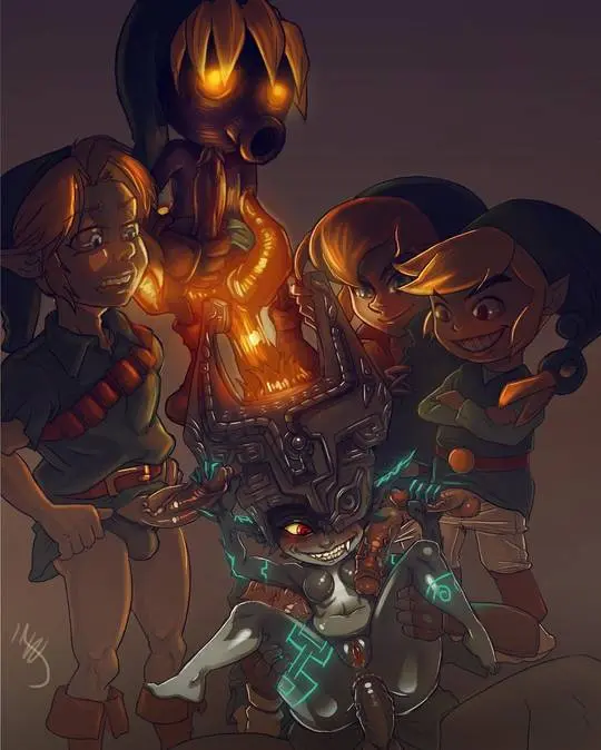 Imp Midna from The Legend of Zelda in hentai fan art featuring ahegao and thick thighs