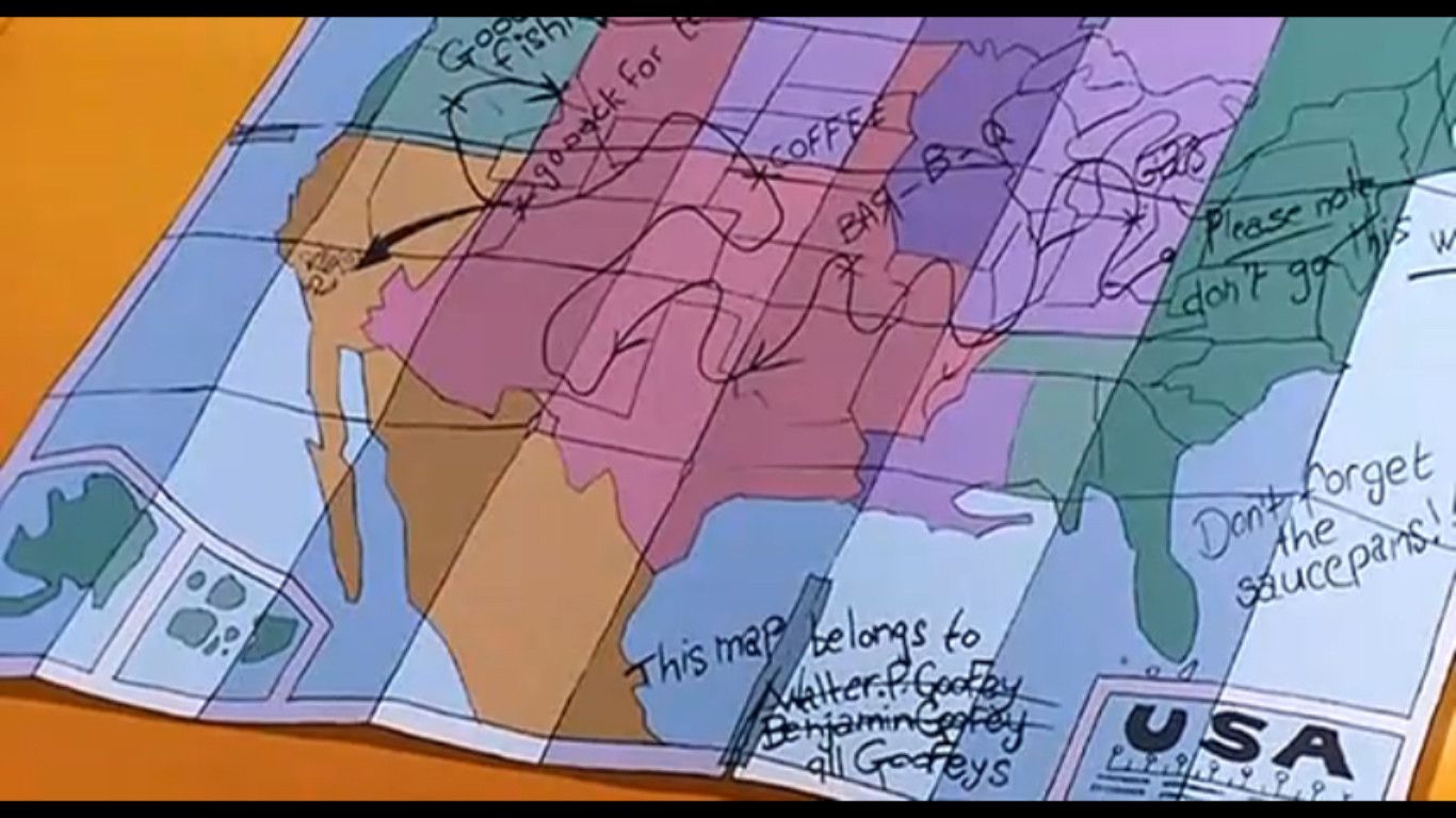 Goofy Map In A Goofy Movie, the map used for their road trip to Lake Destiny ...