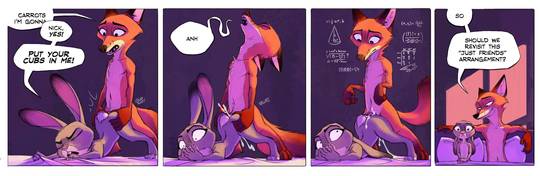 Zootopia fan art by Samur_Shalem featuring Nick and Judy in a breeding comic with creampie and dirty talk.