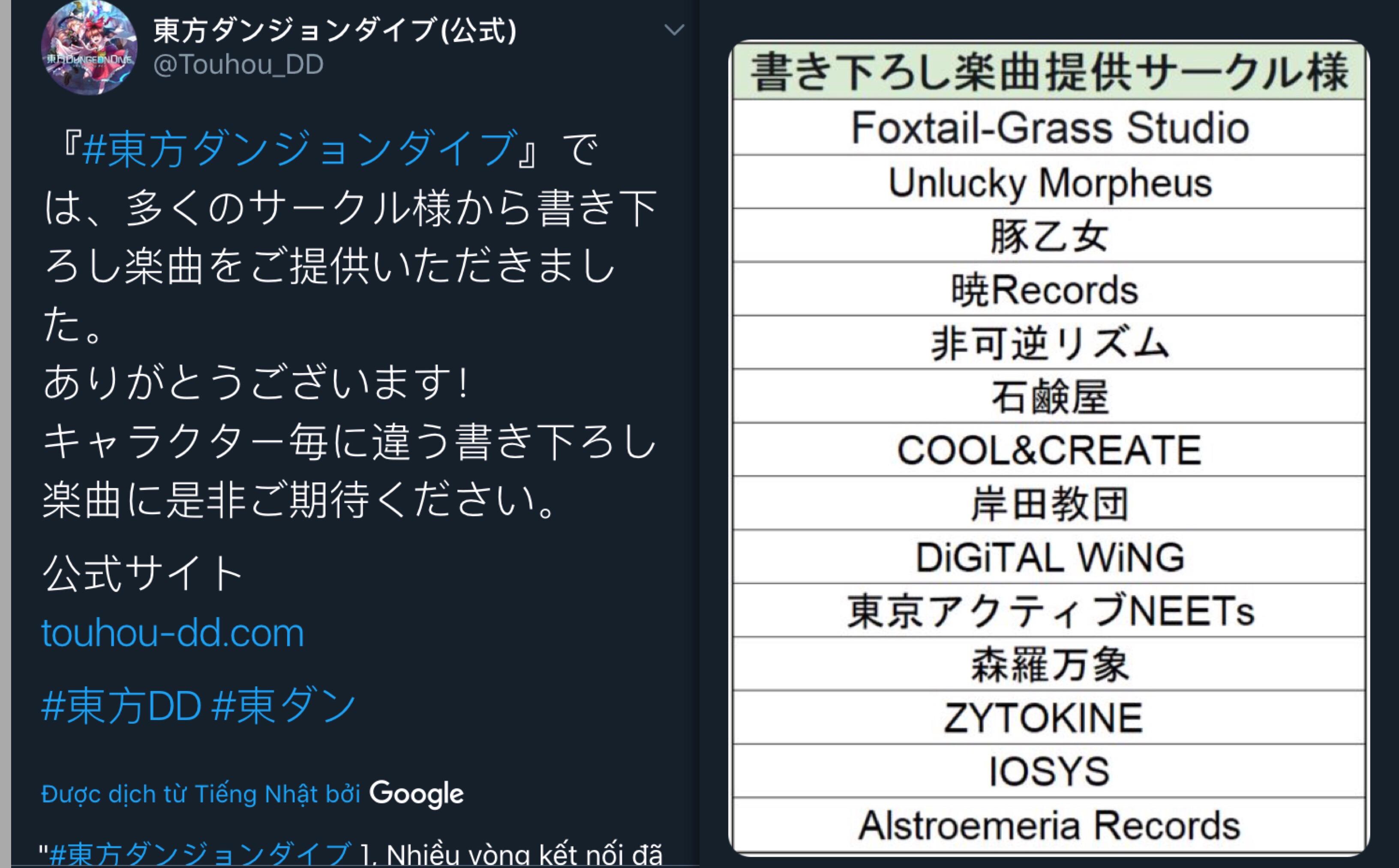 List of music circles that will participate in mobile fangame Touhou ...