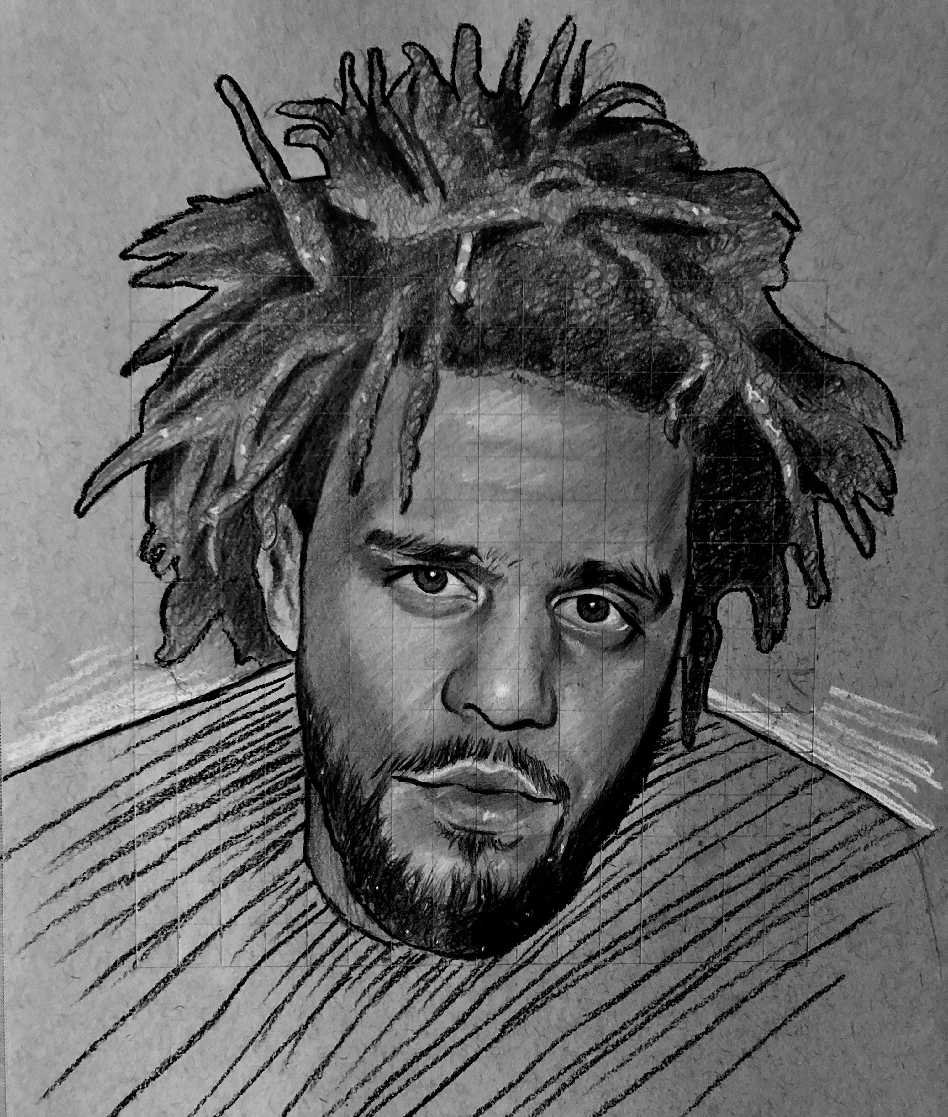 made this drawing of J. Cole on toned grey paper | Scrolller