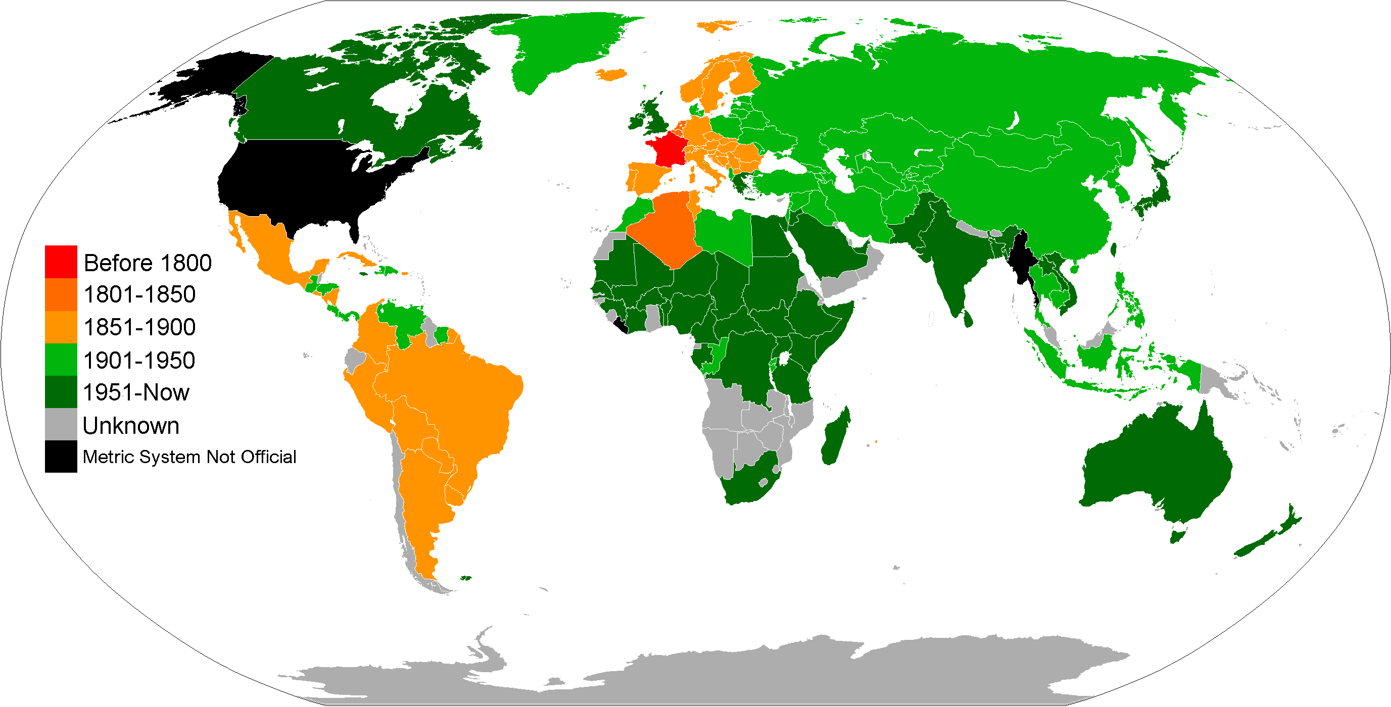Map Of The World By Date When Metric System Was Official | Scrolller
