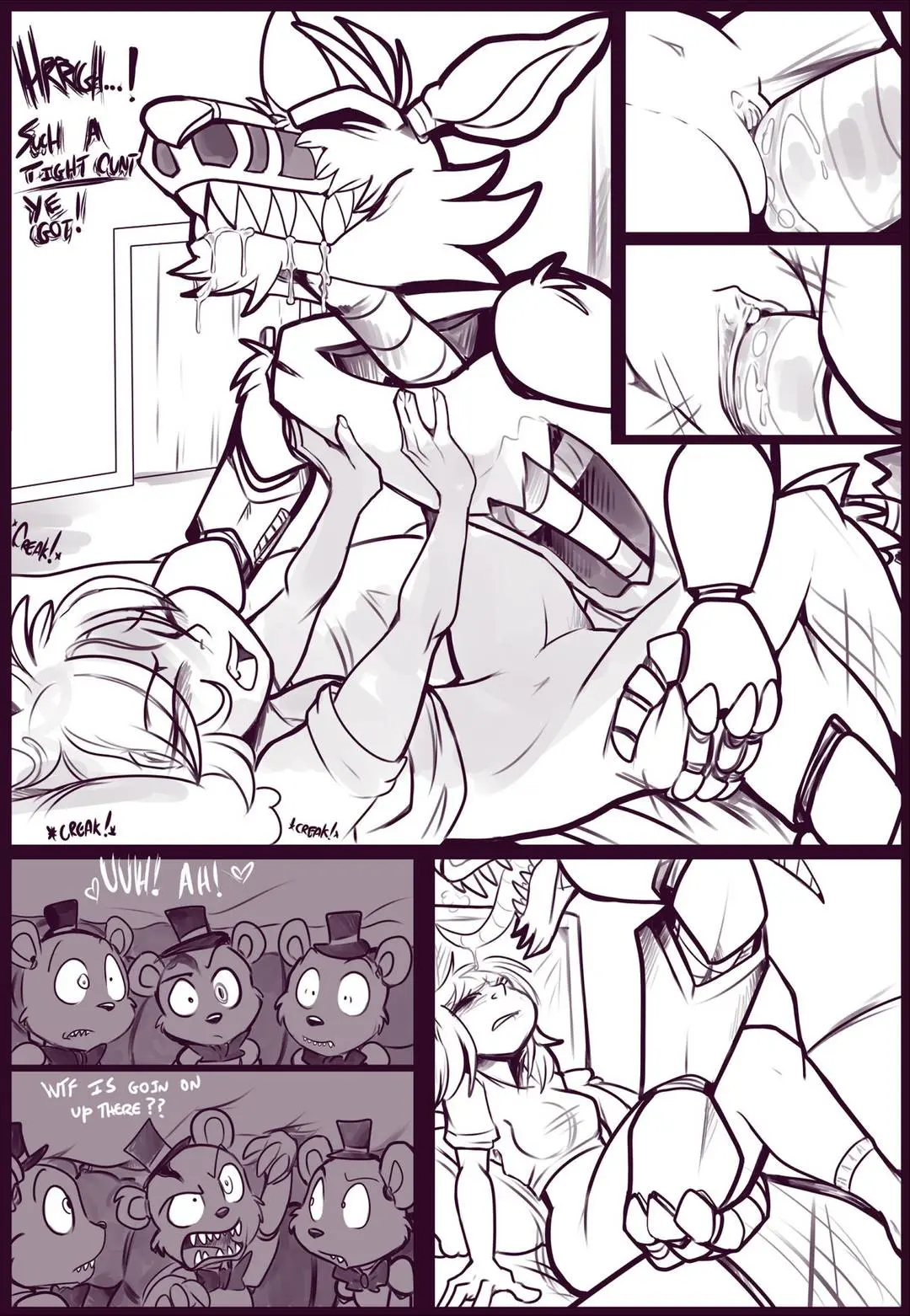 Kayla-na art of a muscular anthropomorphic wolf and a curvy blonde woman in lingerie in a bedroom
