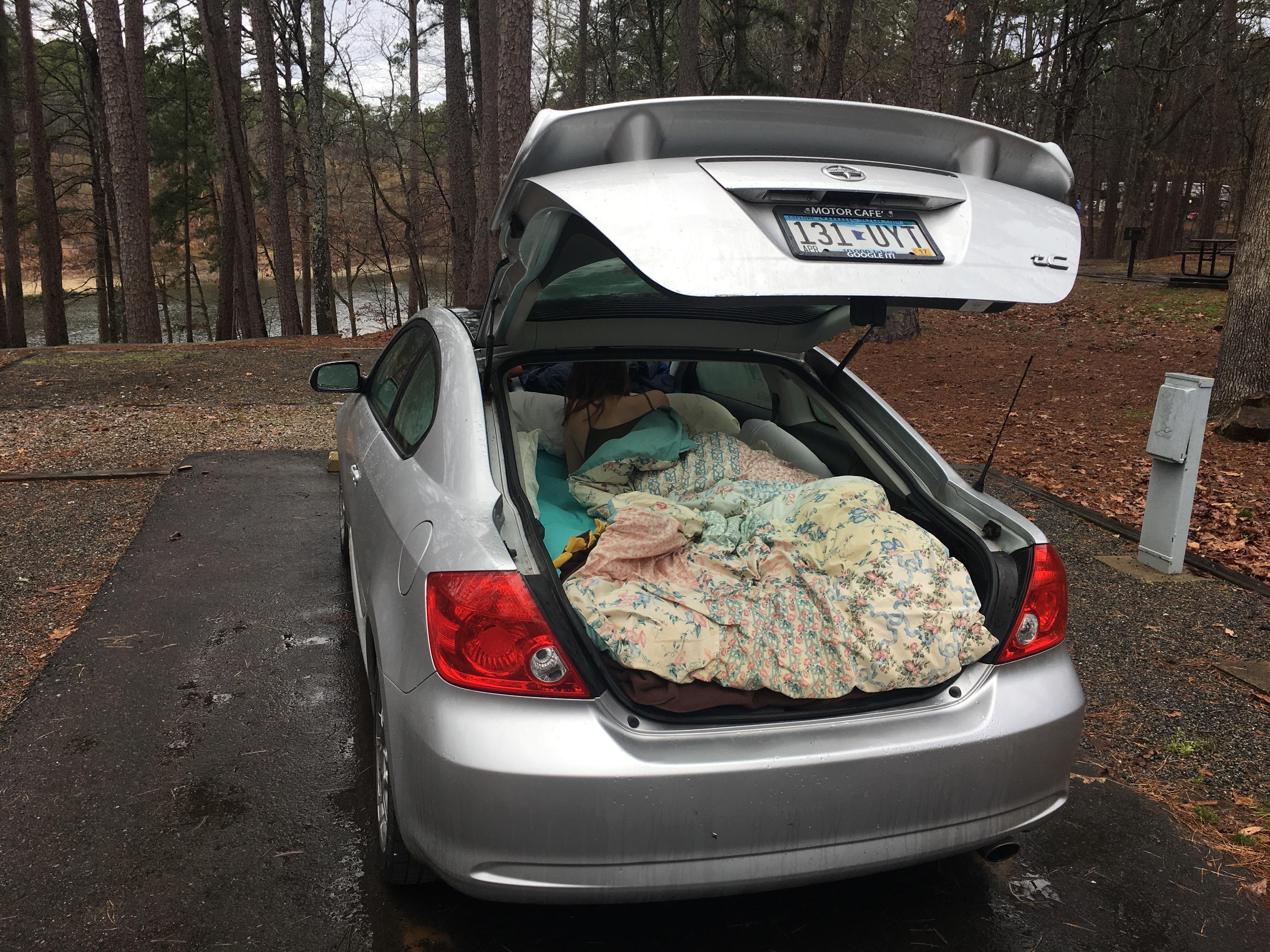 My tC bed setup for a vacation. Plywood underneath to make it flat, air