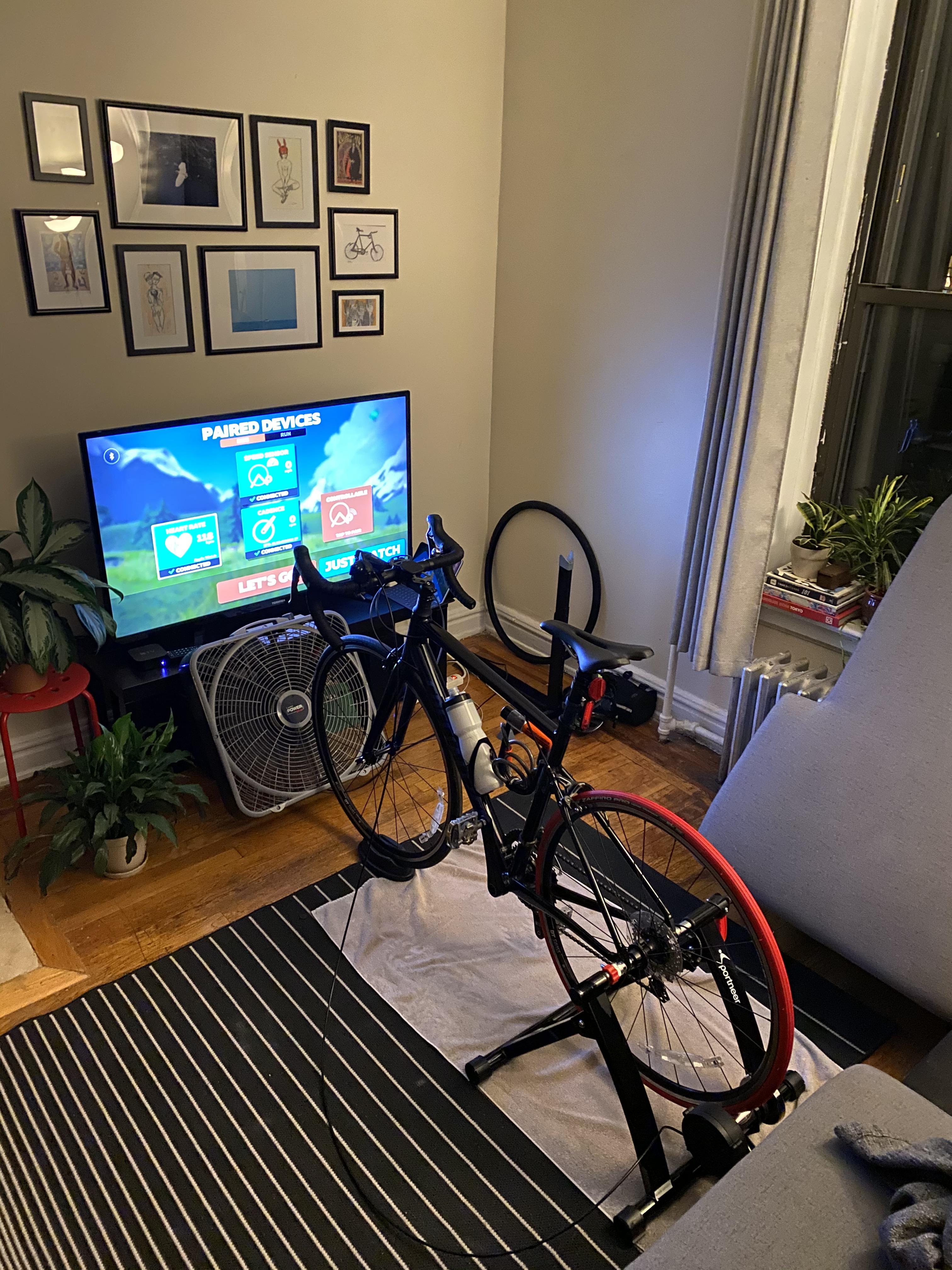 New to Zwift, here’s my budget setup in my tiny NYC apartment. Scrolller