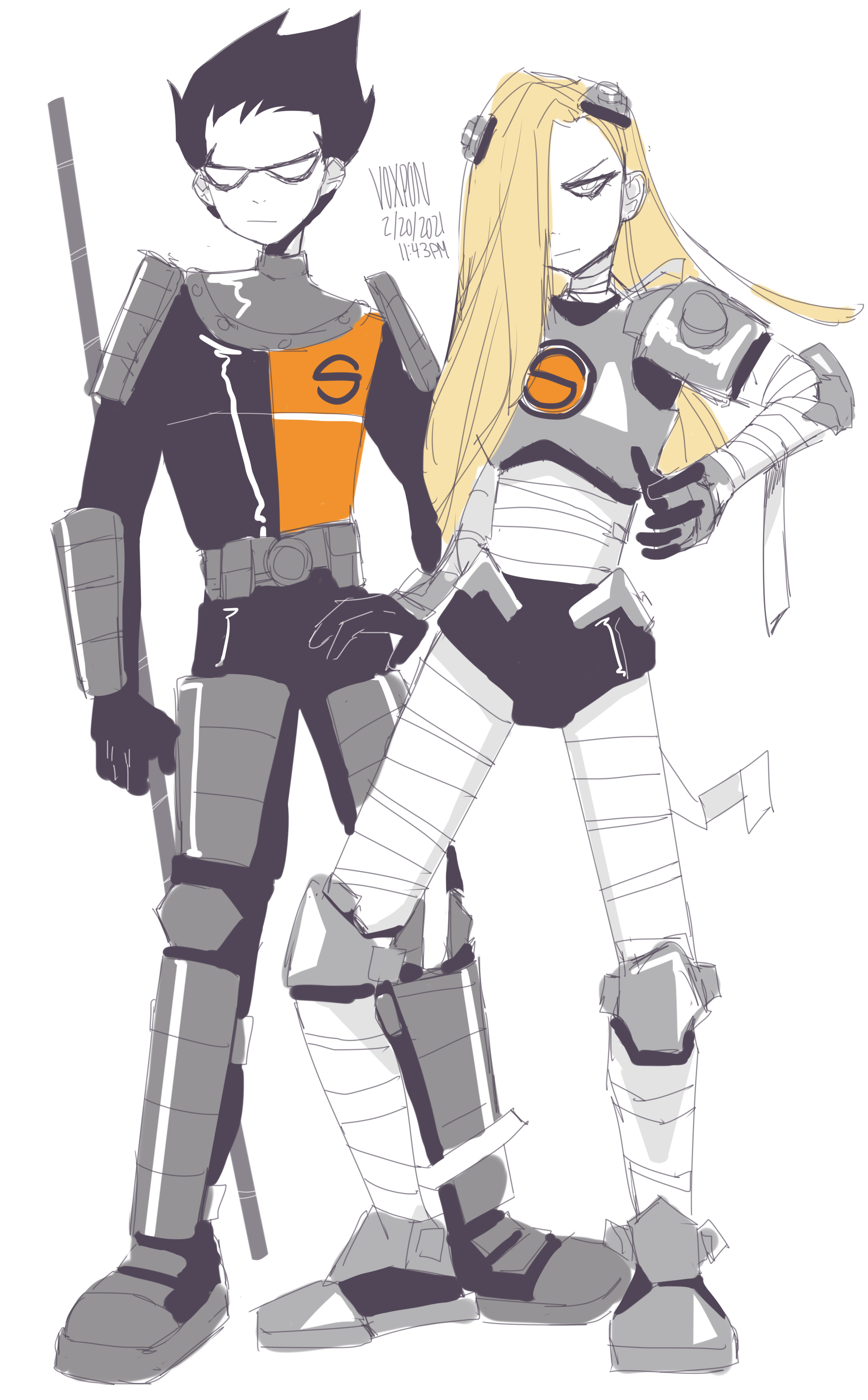 [ oc art of terra and robin in their slade uniforms ] i miss them ...