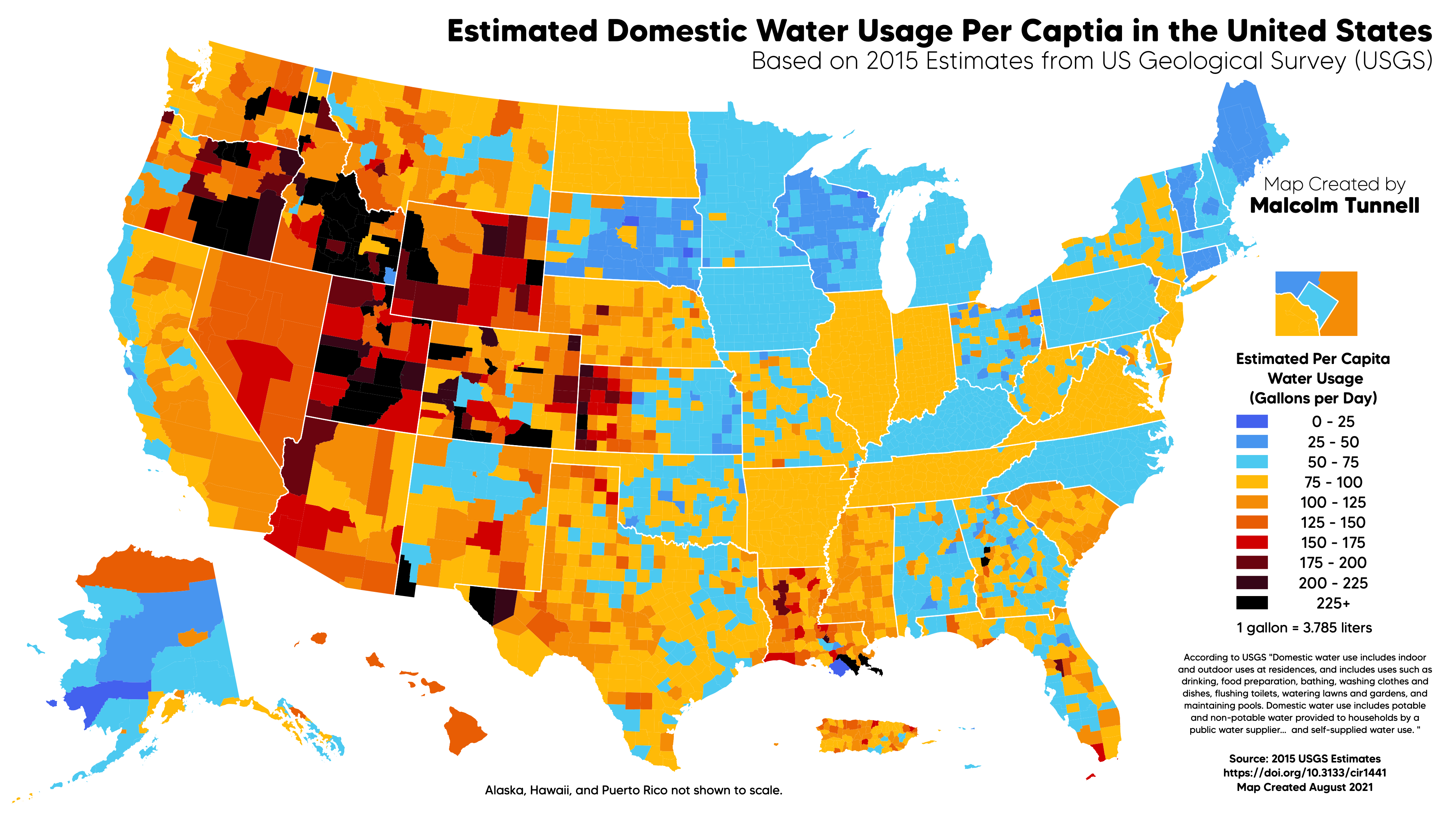 [OC] Estimated Domestic Water Usage Per Capita in the United States ...