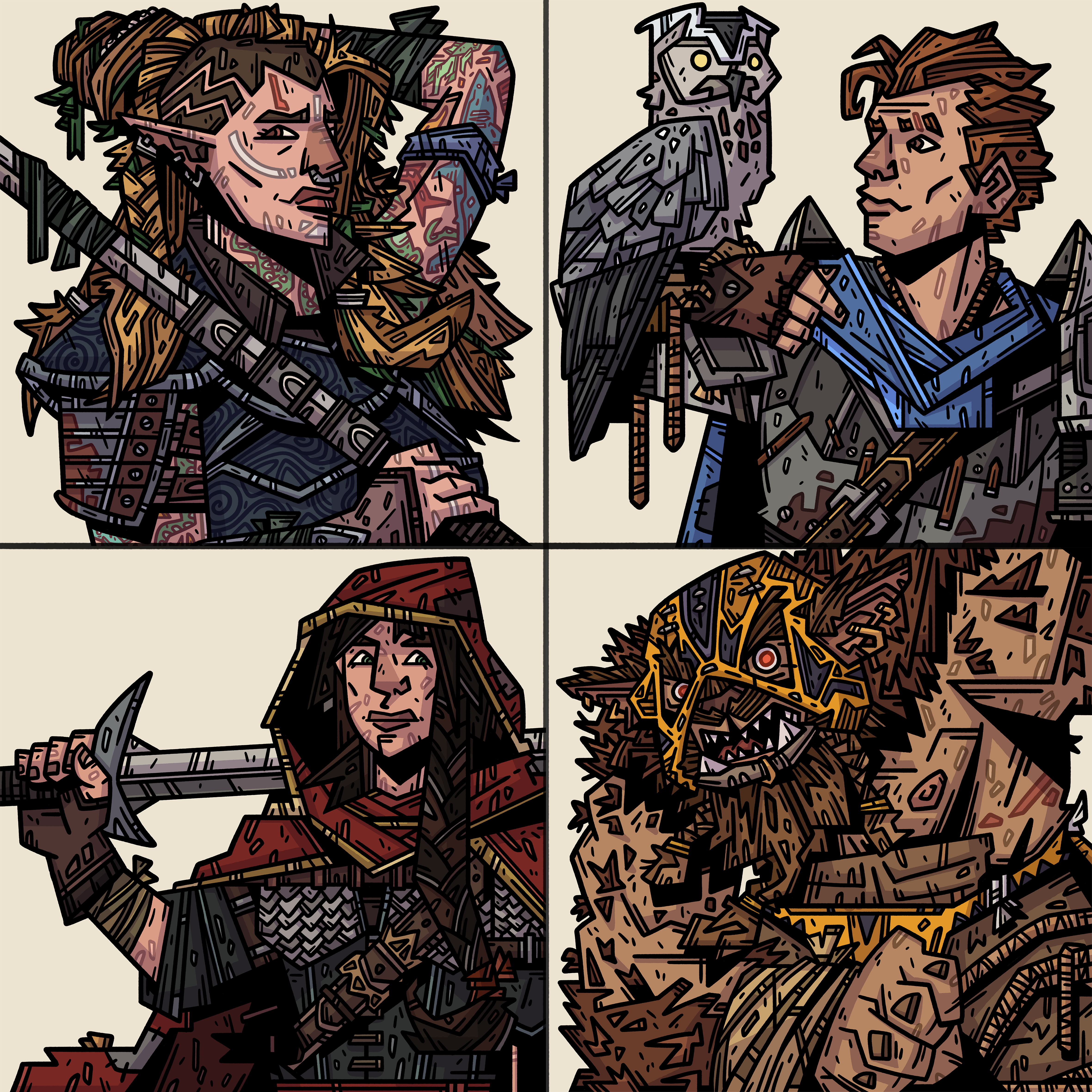 [OC][Art] Rag Tag Adventurers Party Headshots + an Owl