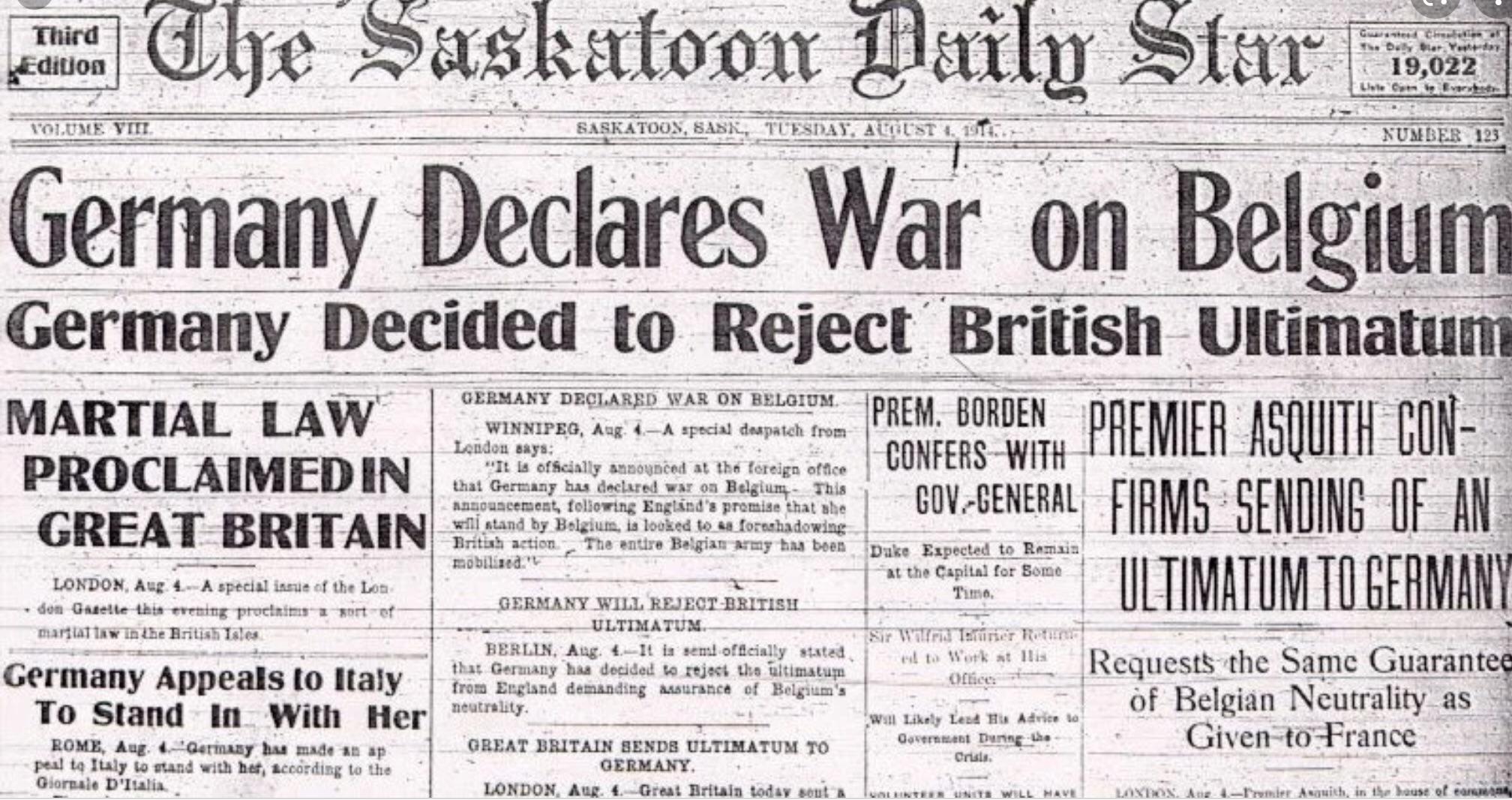 On this day in history 107 years ago germany declares war on belgium