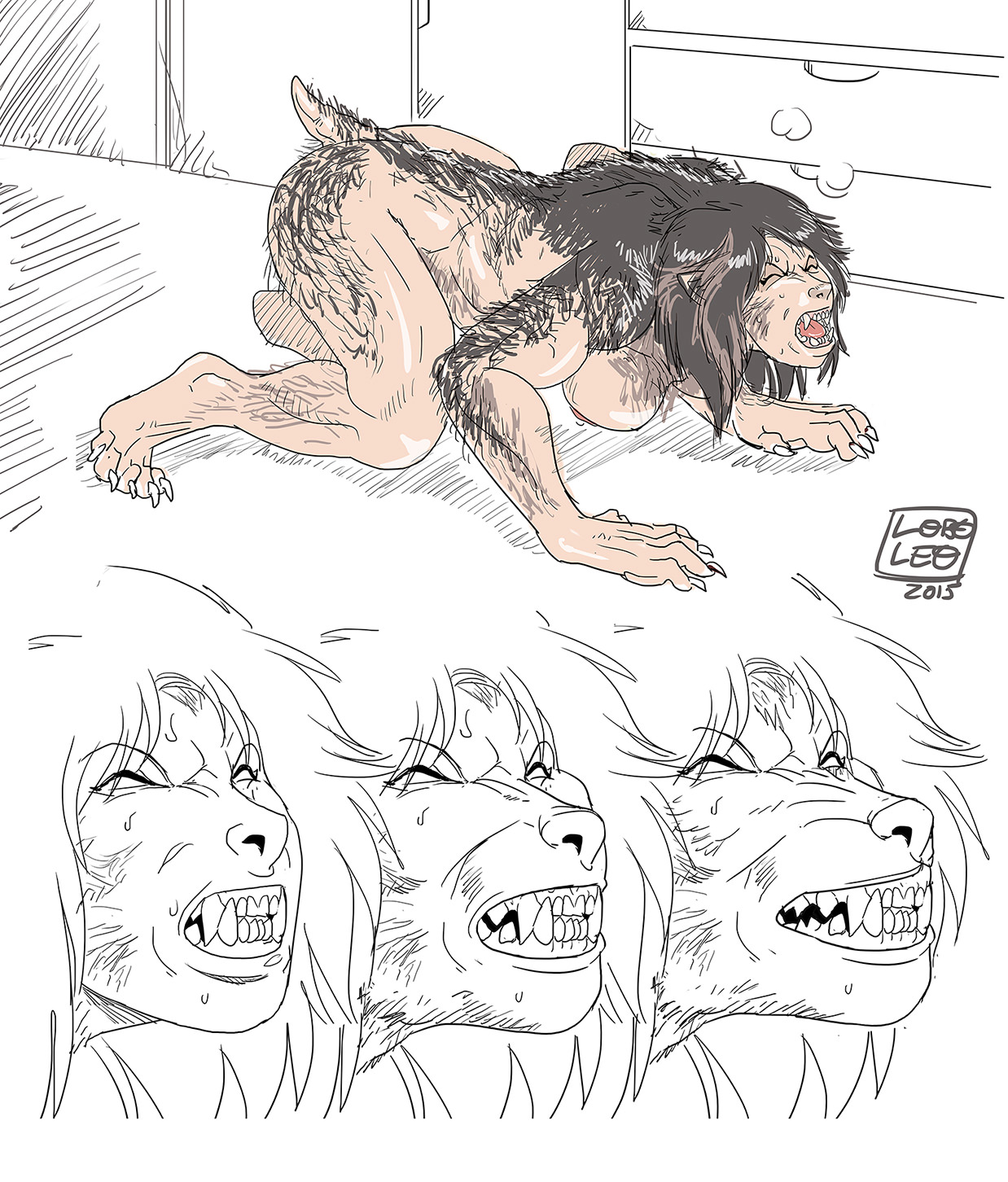 Female werewolf transformation comic