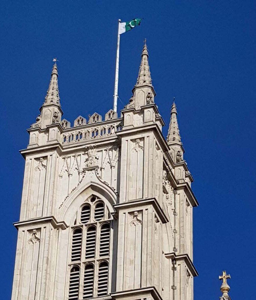 Pakistani flag flying over Westminster Abbey, UK on Pakistan Day 2018 ...