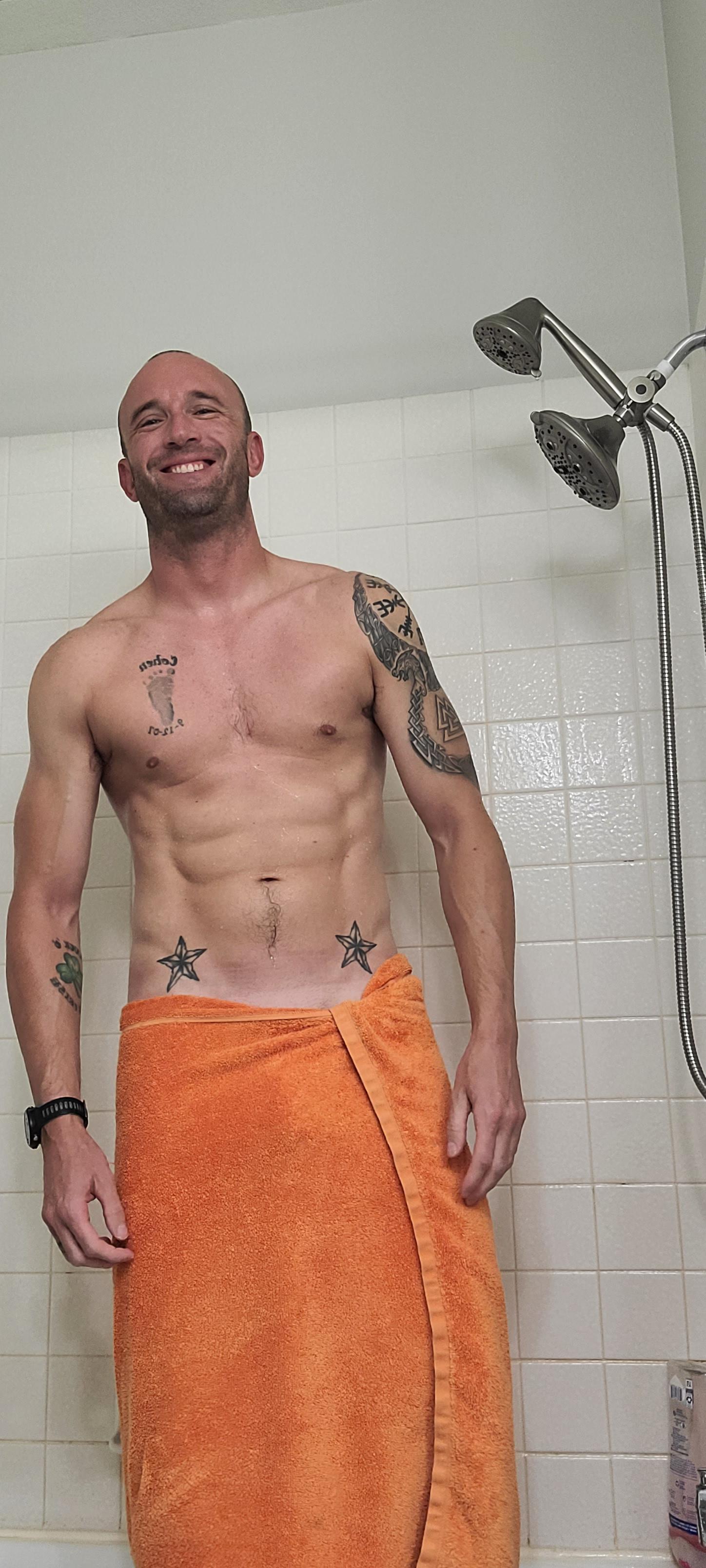 Post workout shower. Scrolller