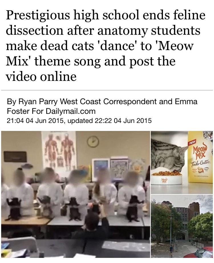 “Prestigious high school ends feline dissection after anatomy students