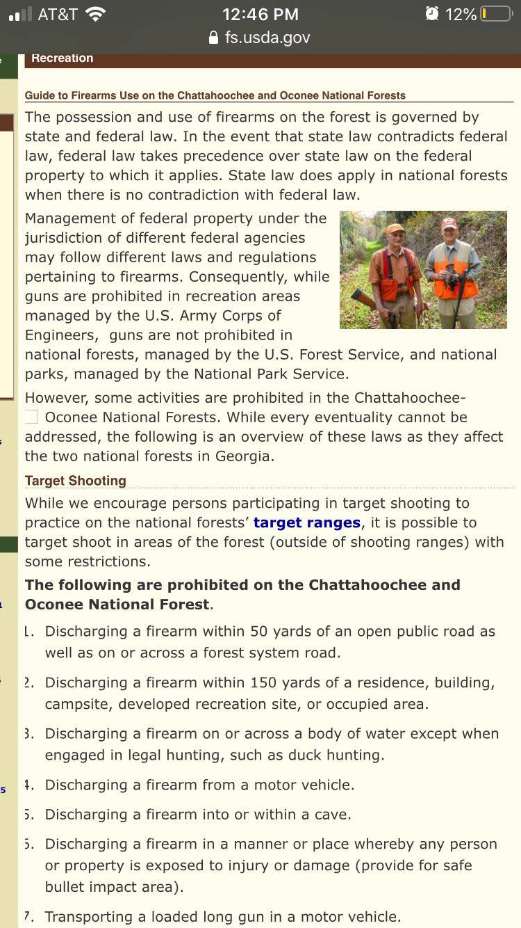 Public land use regulations regarding firearm usage for the state of Ga