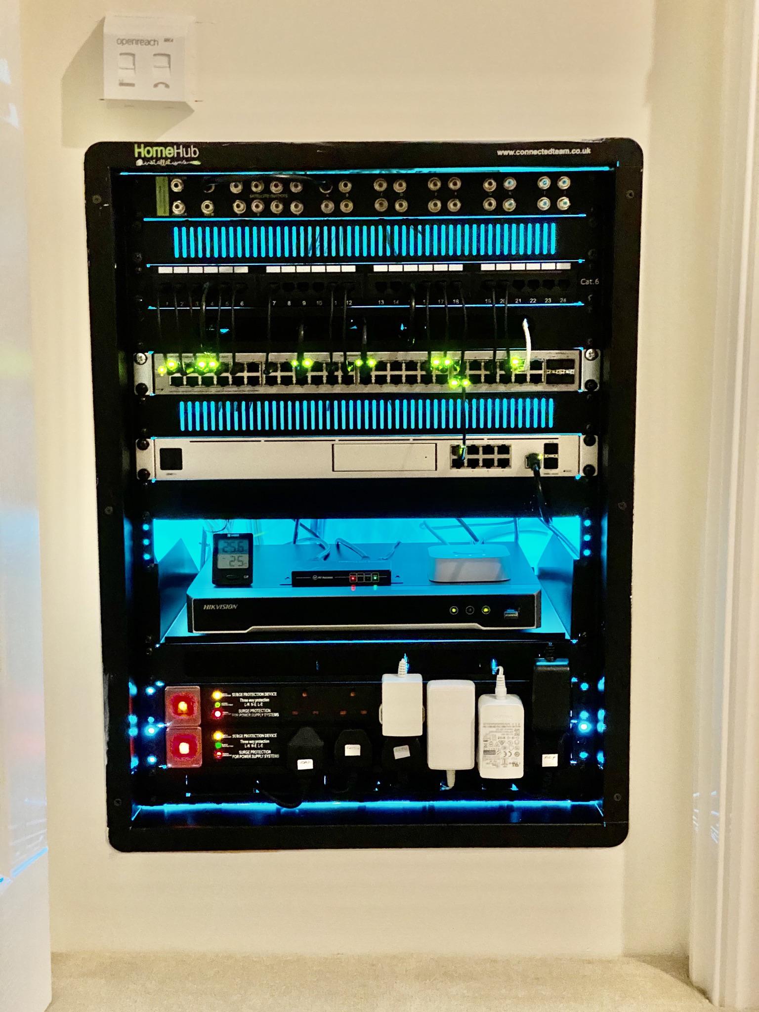 Rack with UDMP and Philips Hue Lightstrip | Scrolller
