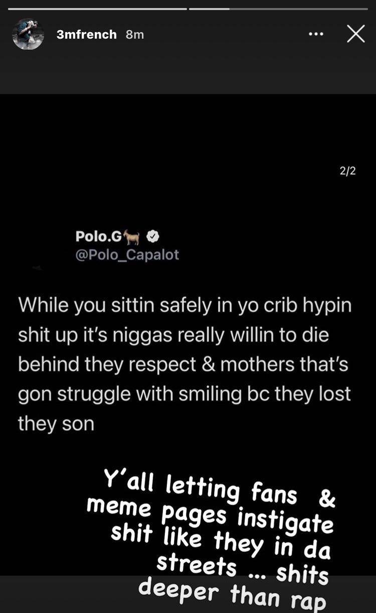 Rapper French (3M/CLE) on his story, speaking on meme pages and fans ...