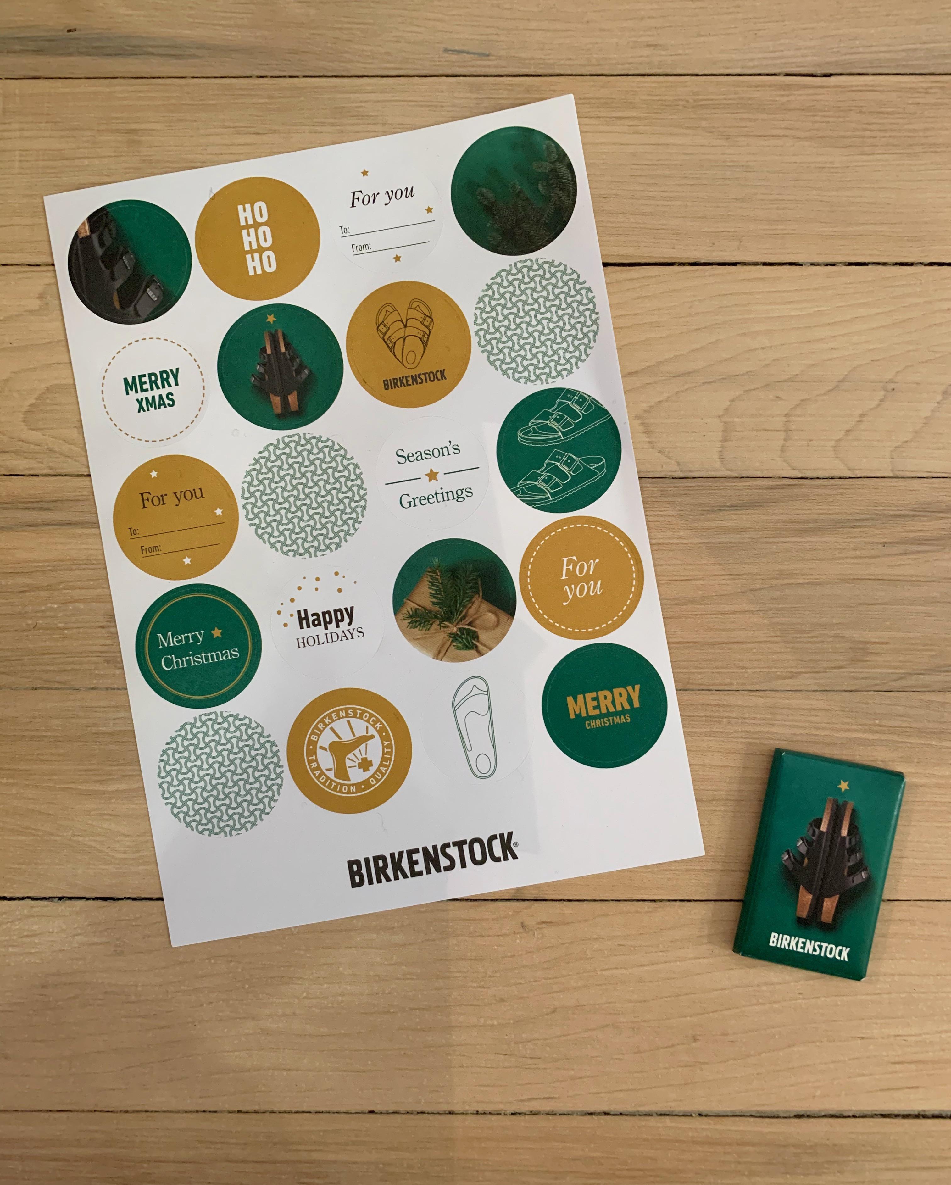 received an adorable birkenstock sticker sheet + festive chocolate with ...