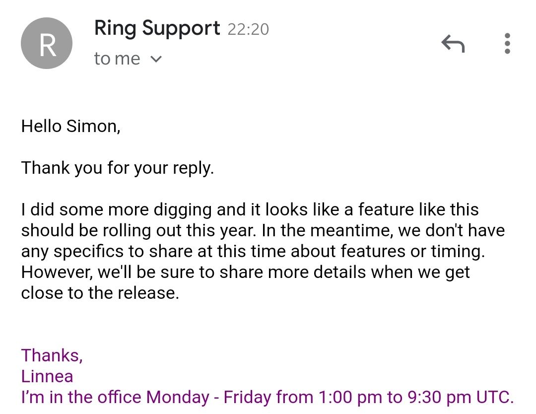 Ring official support confirm custom motion zones for Ring 2 Scrolller