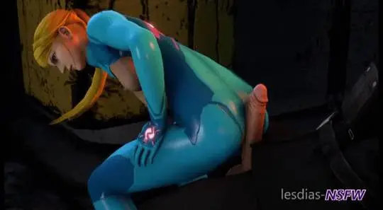 Samus Aran from Metroid in anime fan art, featuring her blonde ponytail, Zero Suit, and nude poses.