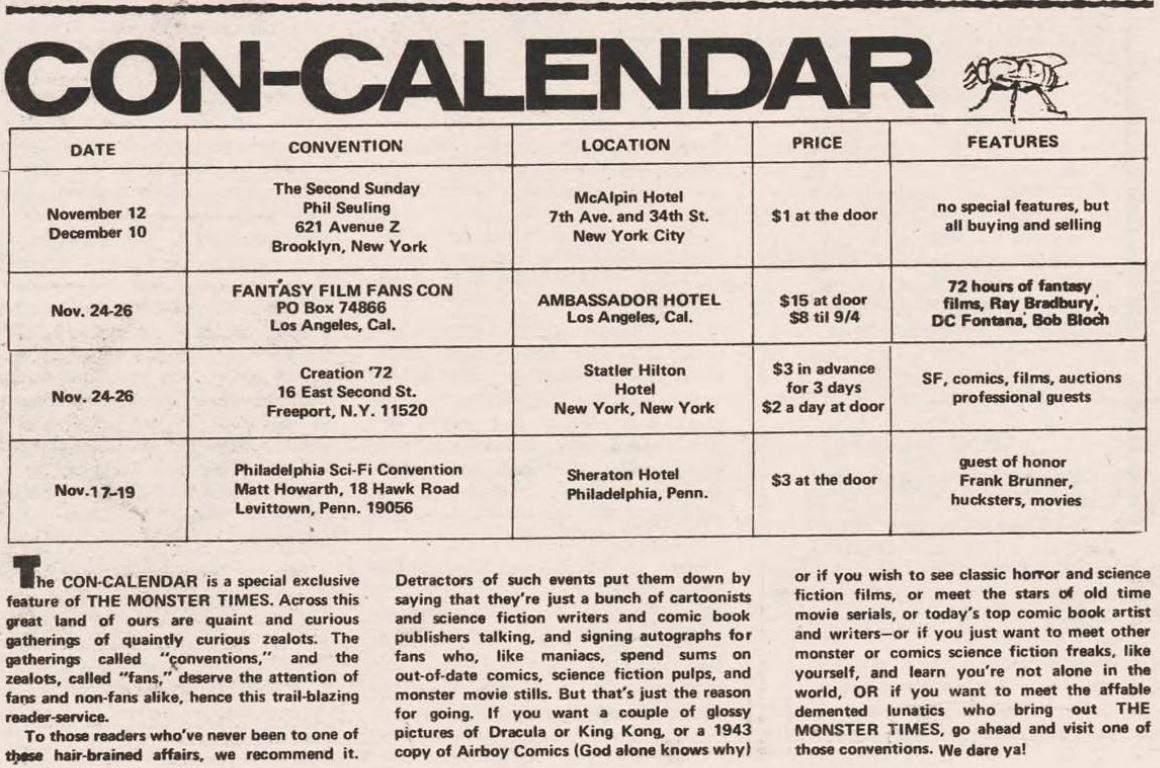 Scifi and Comic Convention calendar from 1972 Scrolller