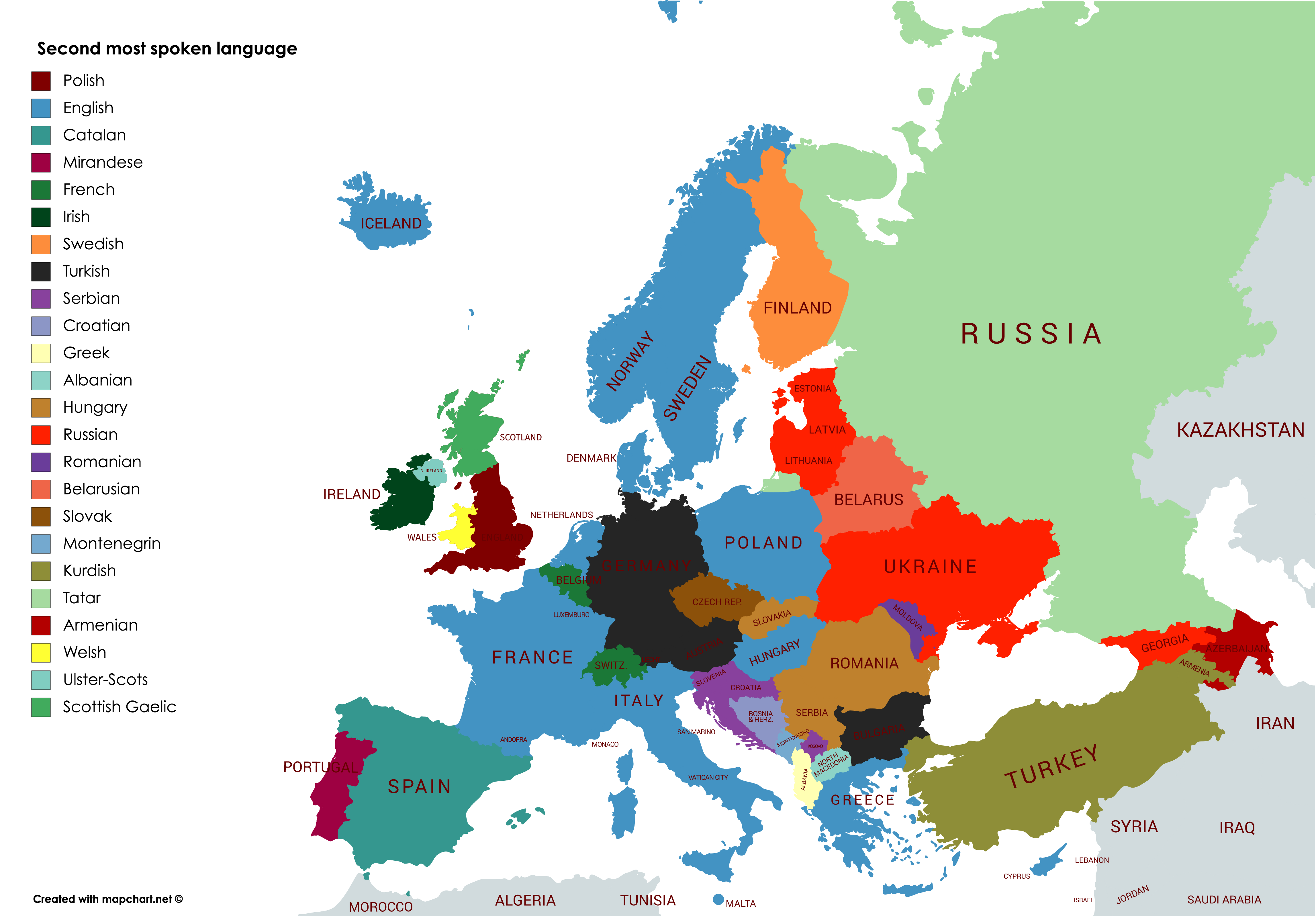 Second most spoken language map of Europe | Scrolller