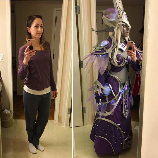 [self] in and out of cosplay at Katsucon! (Nightborne Heritage armor from WoW)