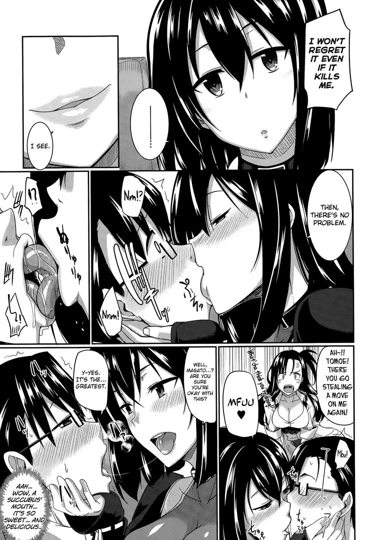 Masato, Ayano, and Tomoe in a succubi seduction threesome with ahegao and double blowjob
