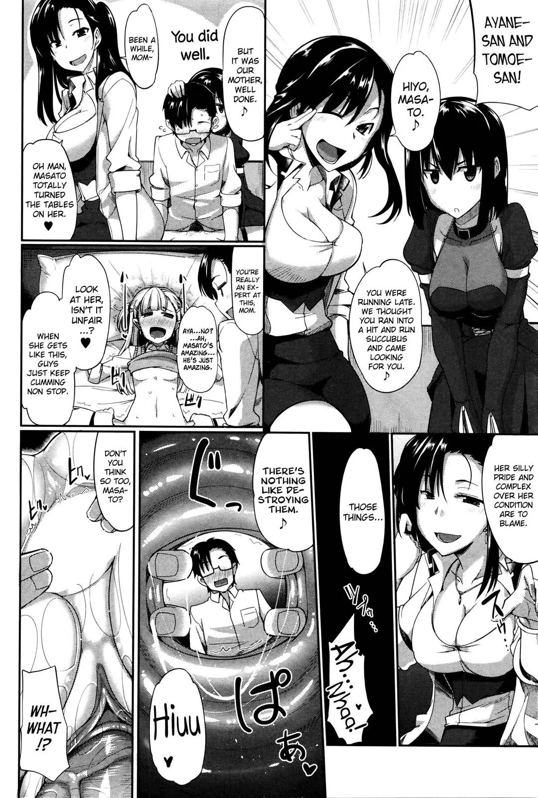 Masato, Ayano, and Tomoe in a succubi seduction threesome with ahegao and double blowjob