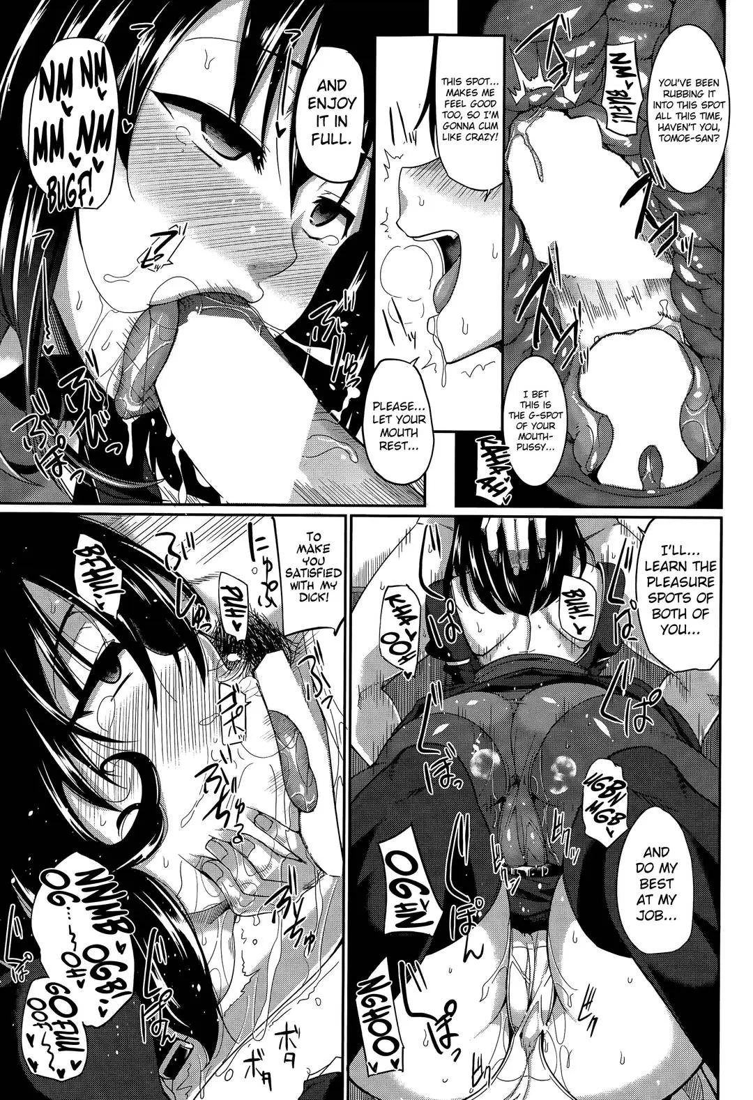 Masato, Ayano, and Tomoe in a succubi seduction threesome with ahegao and double blowjob