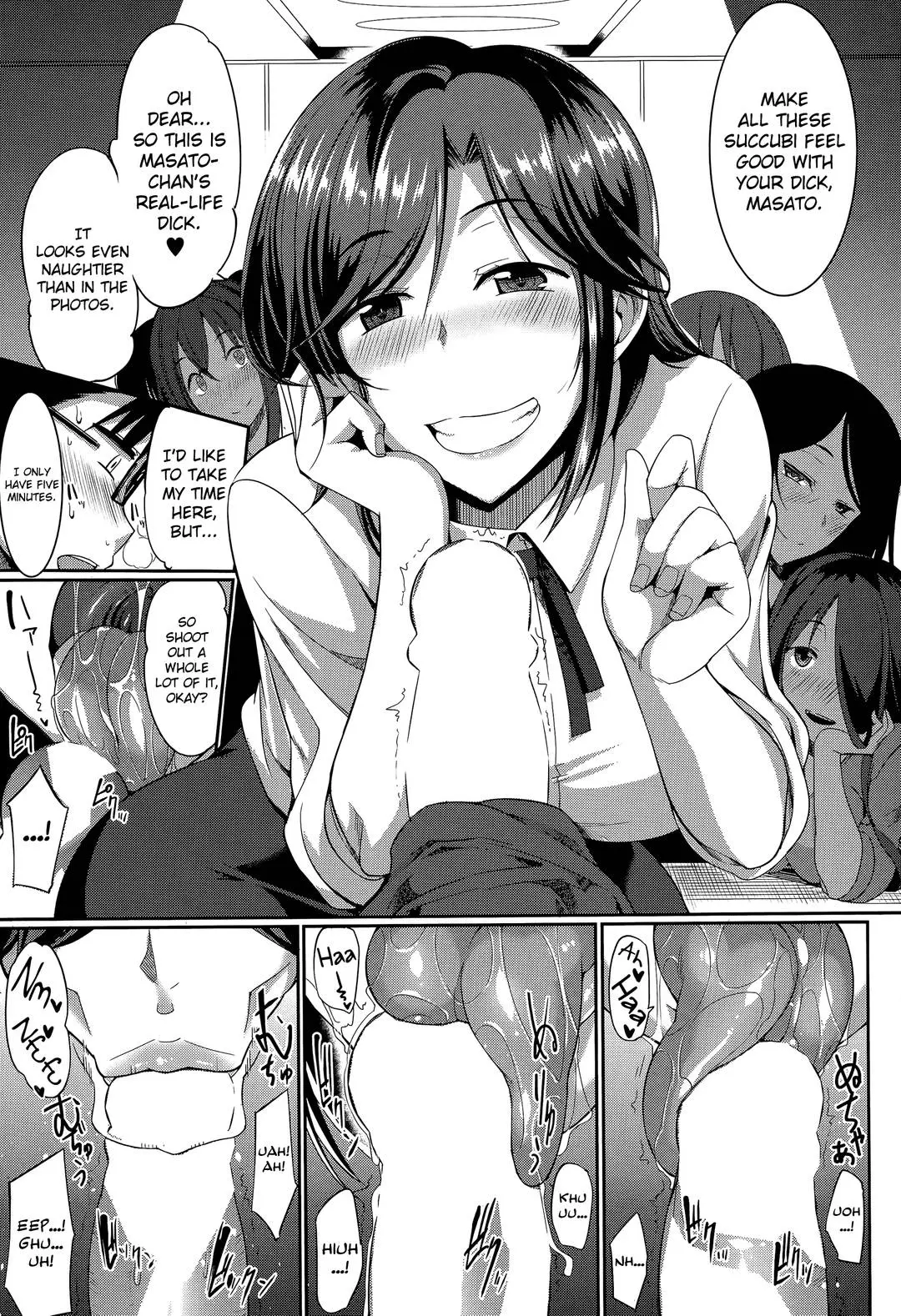 Masato, Ayano, and Tomoe in a succubi seduction threesome with ahegao and double blowjob