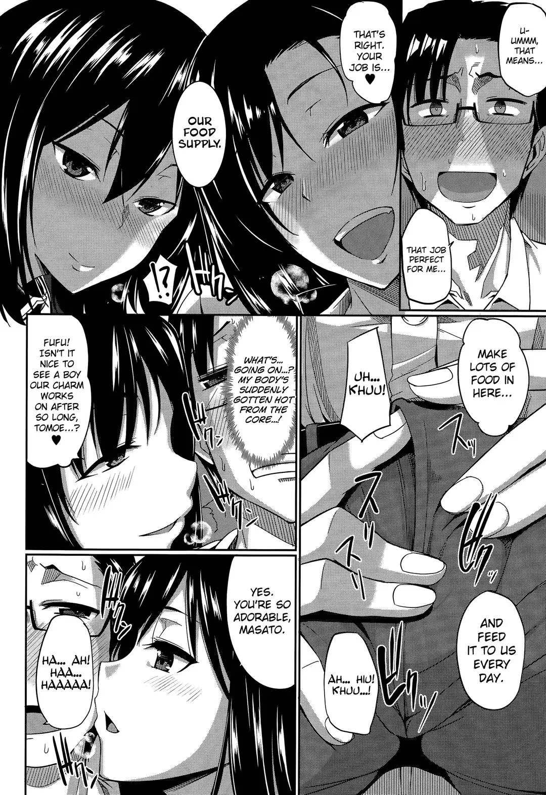 Masato, Ayano, and Tomoe in a succubi seduction threesome with ahegao and double blowjob